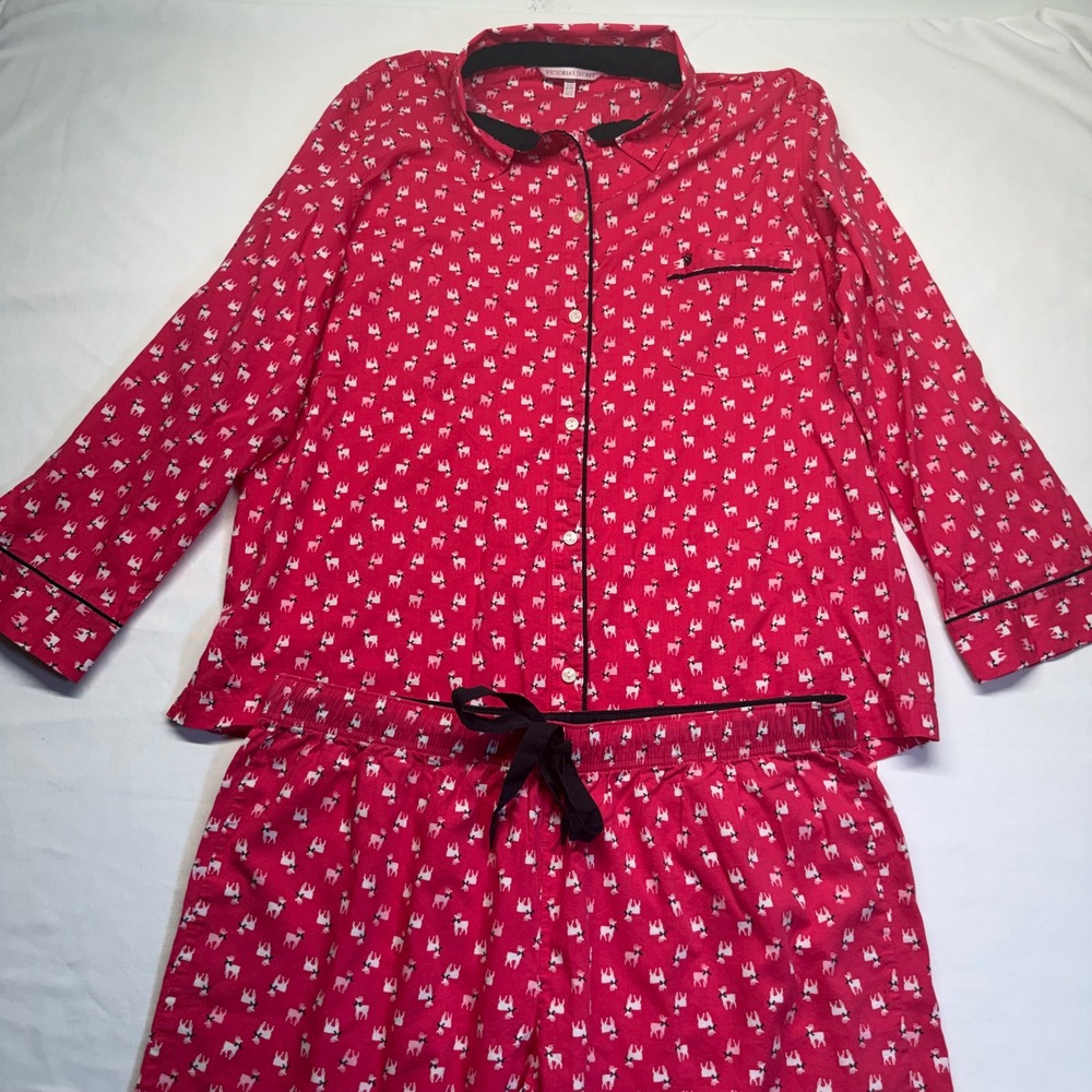 Victoria's Secret XL Pink Reindeer Pajama Set Christmas Modal Lounge Set Holiday - Picture 2 of 14